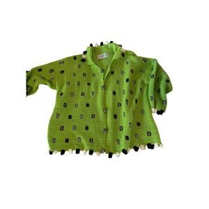 Vintage Philip & Jane Gordon Cardigan Sweater Knit Cotton Neon Green Size Large
